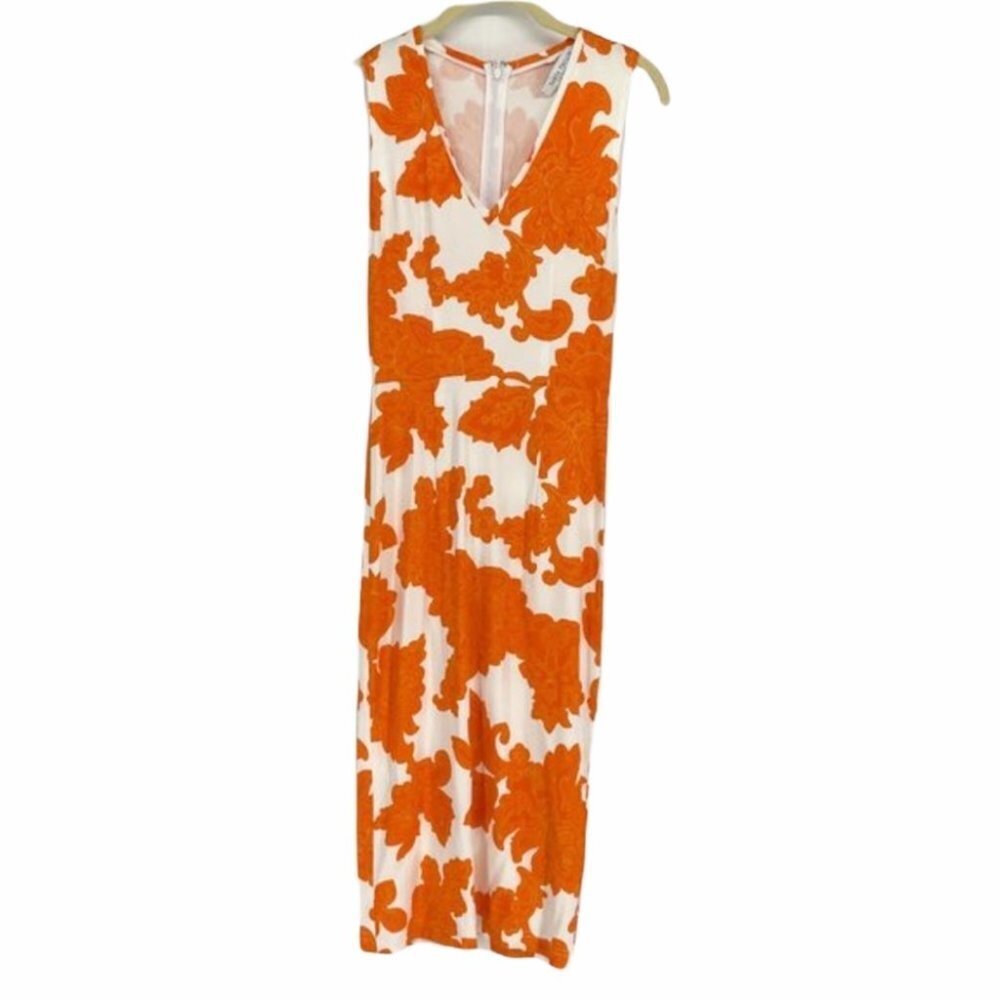 Tanya Taylor Orange white Paisley fitted  dress 0